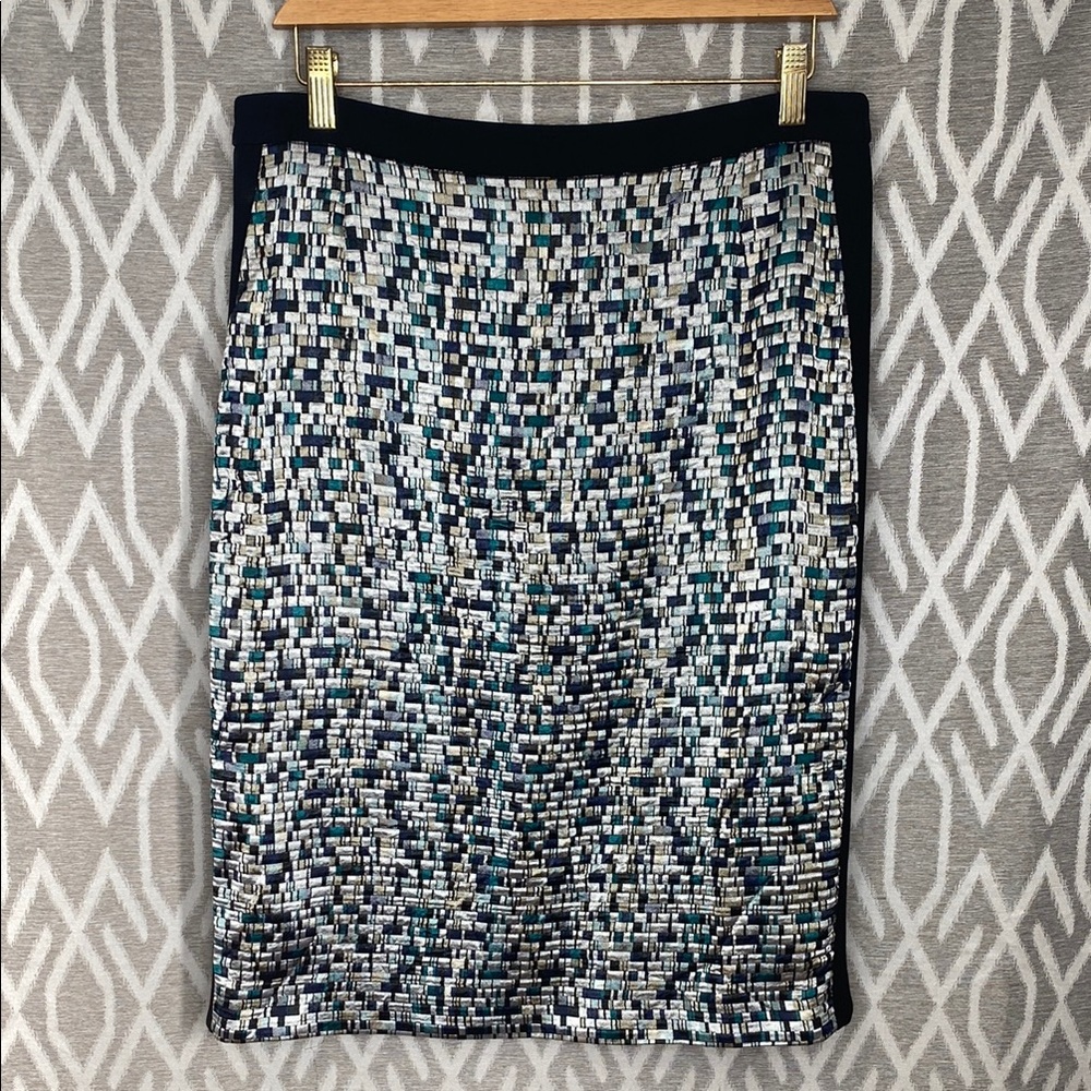 Boss Textured Patterned Pencil Skirt Black, Teal, & Gray Size: 10